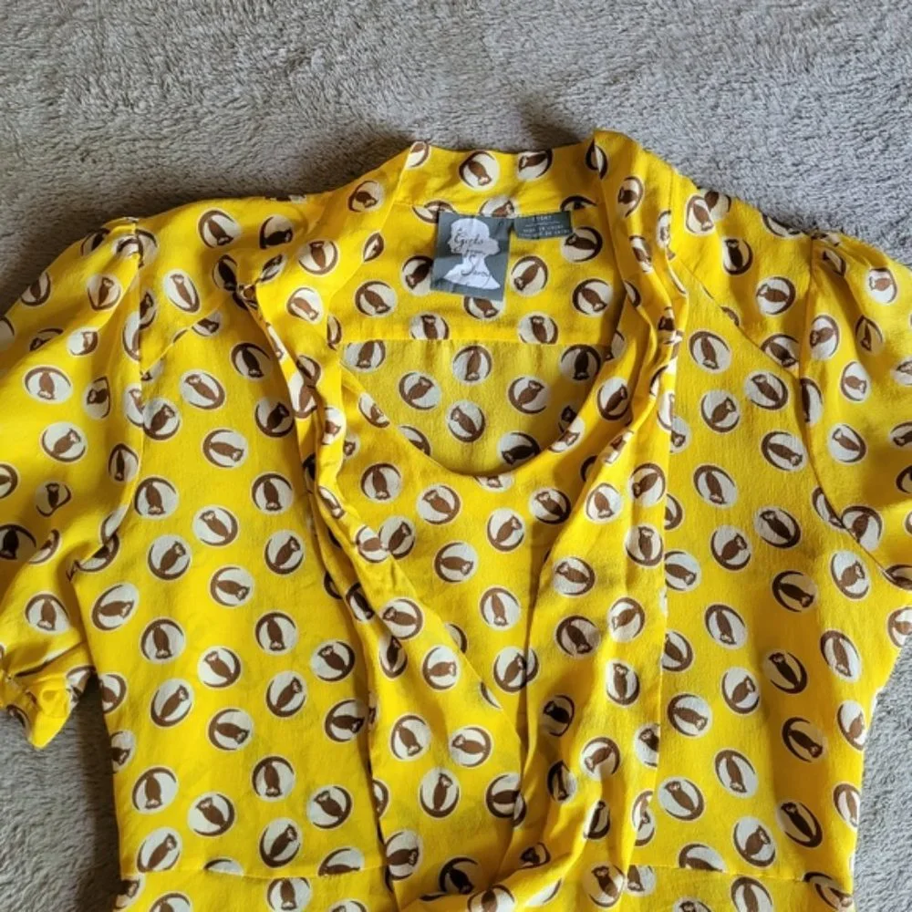 Anthro Girls From Savoy Lemon Liftoff owl print blouse size 8 - Picture 8 of 15